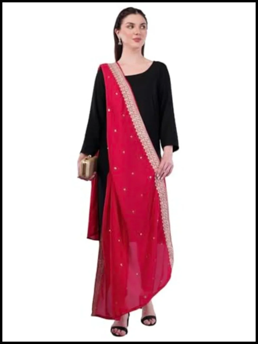 Vegan Silk Embroidered Dupatta Shawl Wrap Scarf